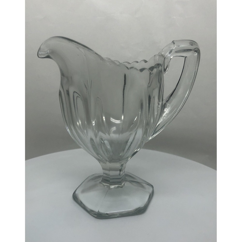 Vintage Pressed‎ Glass Creamer 4.5" Tall Pretty Scalloped Handle Small